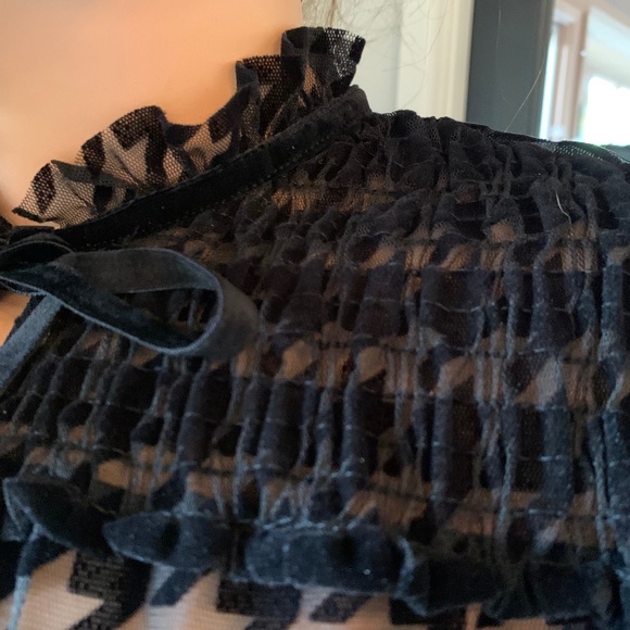 Zara Women's Black Sheer Blouse Ruffle Collar - Picture 3 of 5